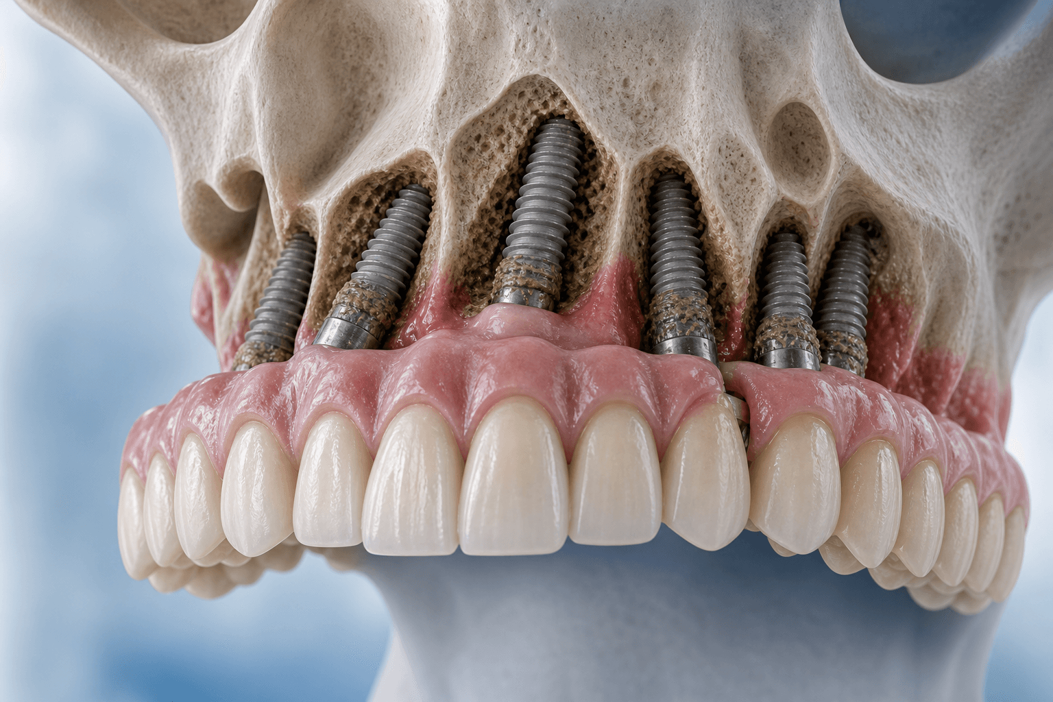 Failed All-on-4 full-arch bridge with peri-implant bone loss needing Implant Rescue