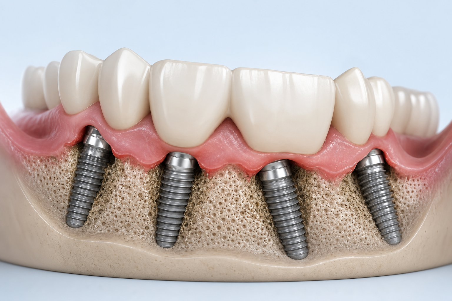 Educational model of failing implants and soft-tissue problems under a fixed bridge