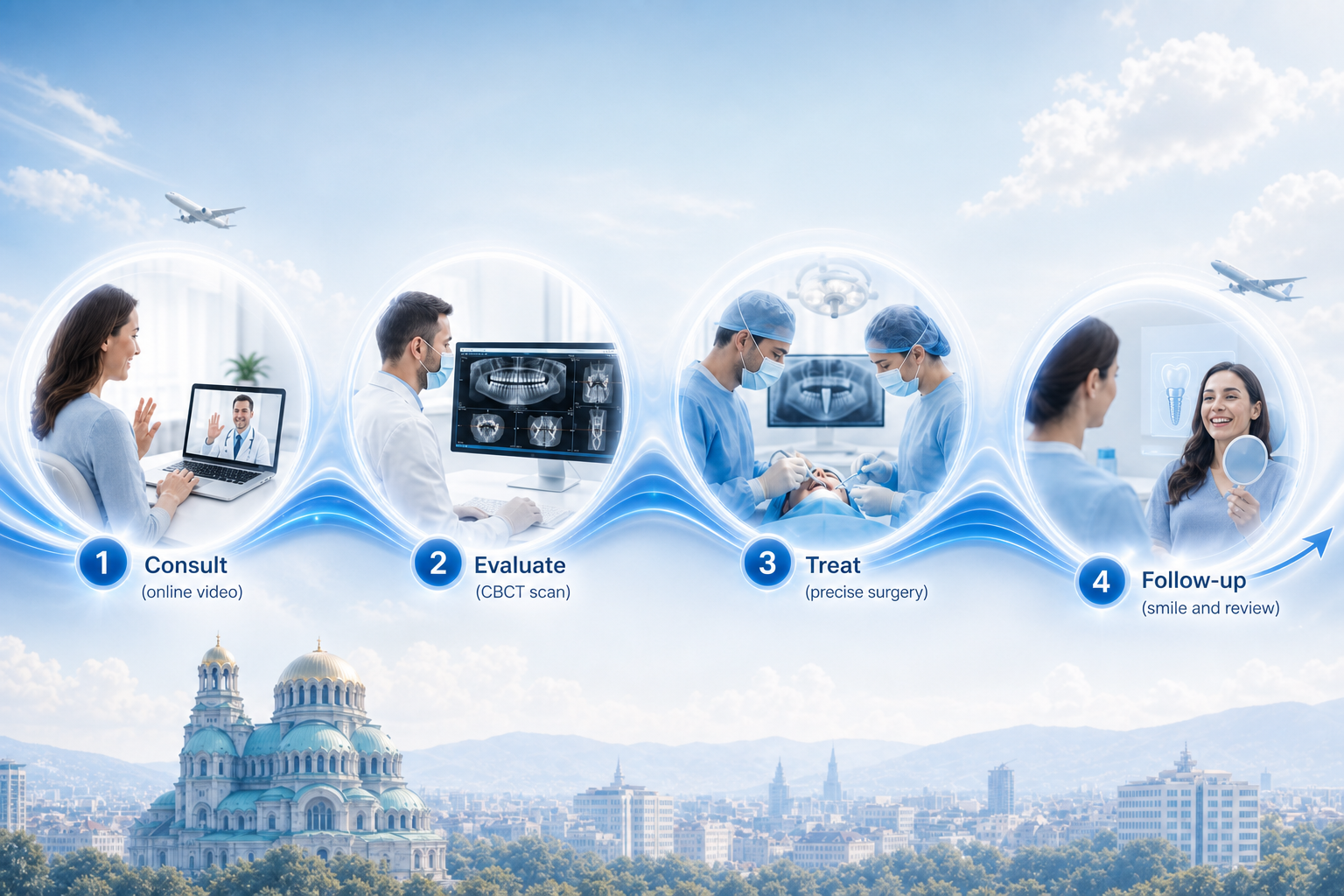 Four-step treatment process: Consult, Evaluate, Treat, and Follow-up