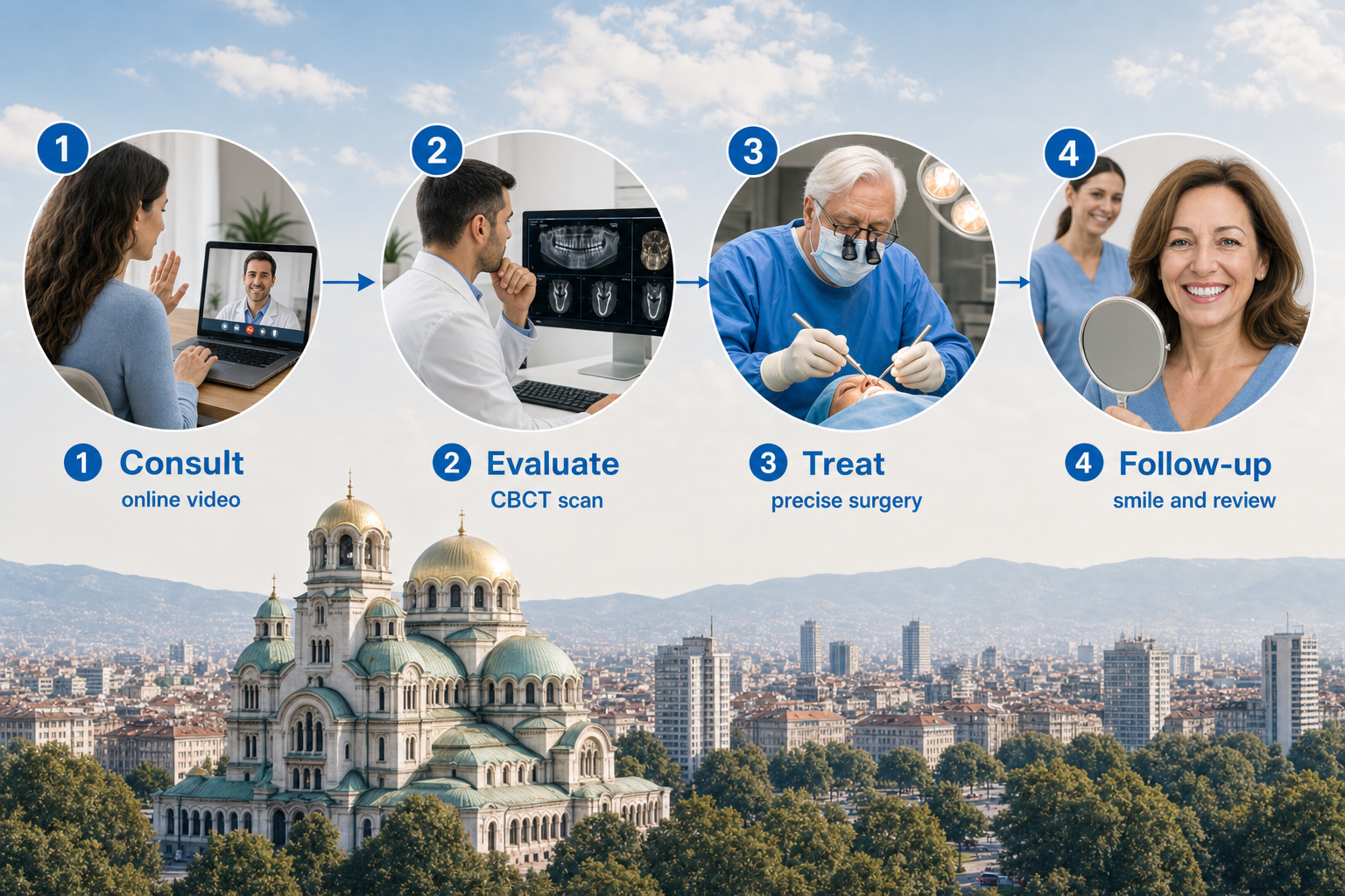 Four-step treatment process: Consult, Evaluate, Treat, and Follow-up